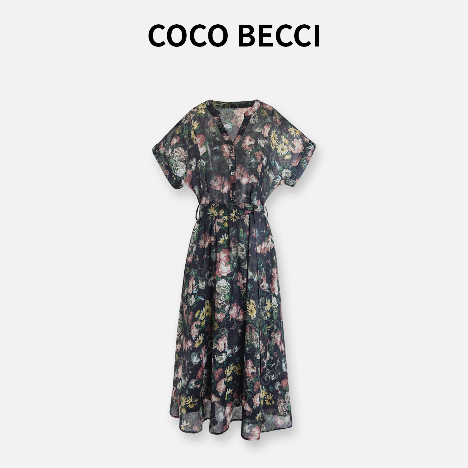 COCO BECCI【生如夏花】100%苎麻显瘦时尚百搭连衣裙CFXYB372081
