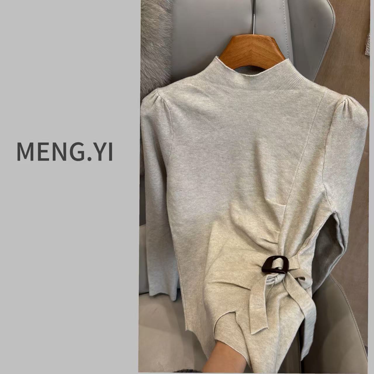 MENG.YI捏褶绑带软糯显瘦打底衫 5354