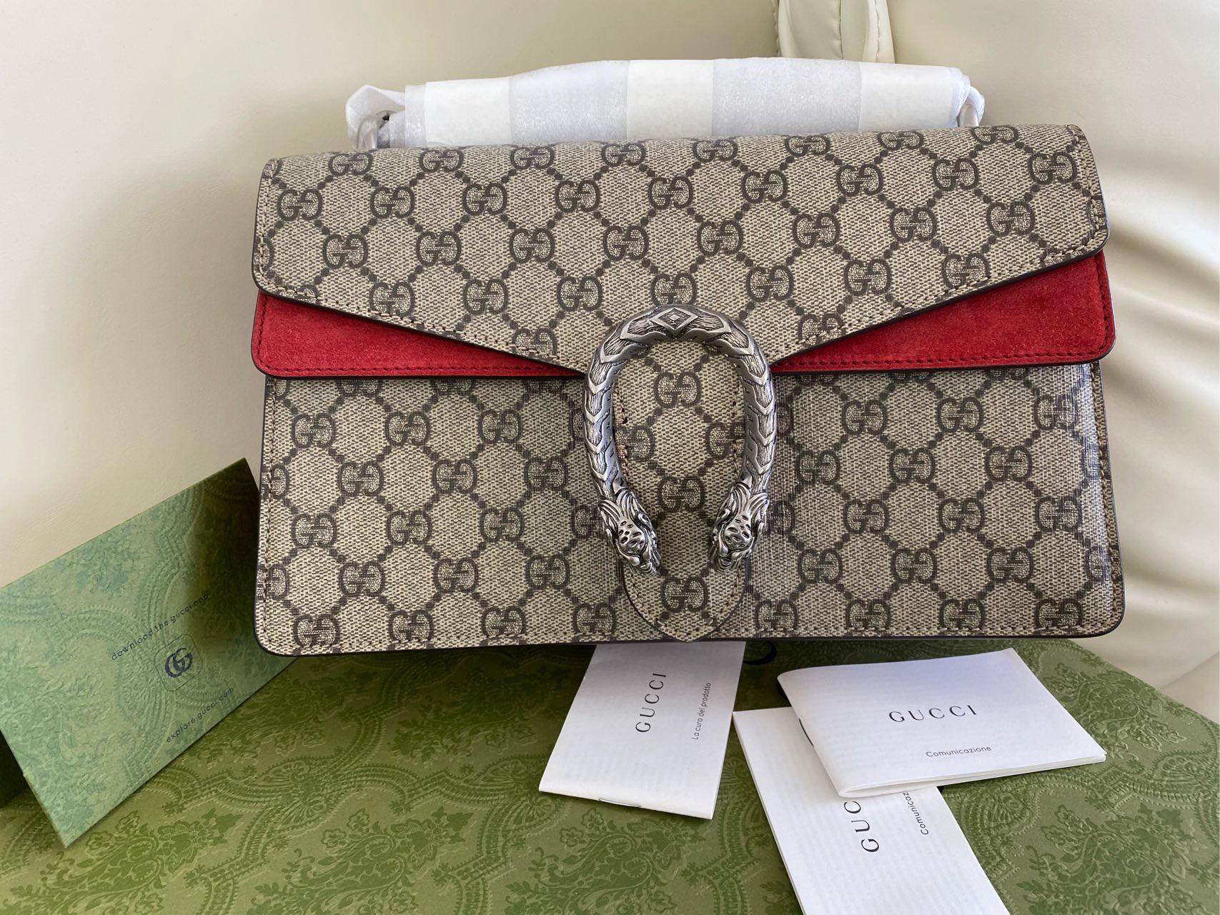 99新 GUCCI/古驰 酒神红色中号单肩包