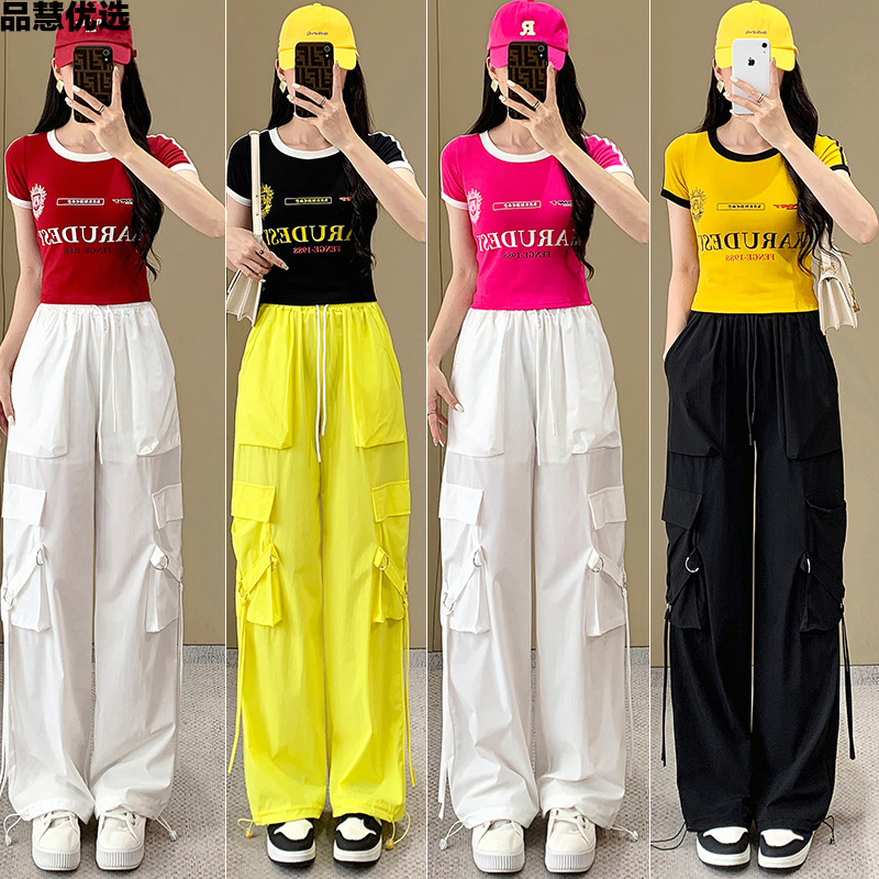 休闲运动套装显瘦大码舞服薄款阔腿网红运动休闲高腰