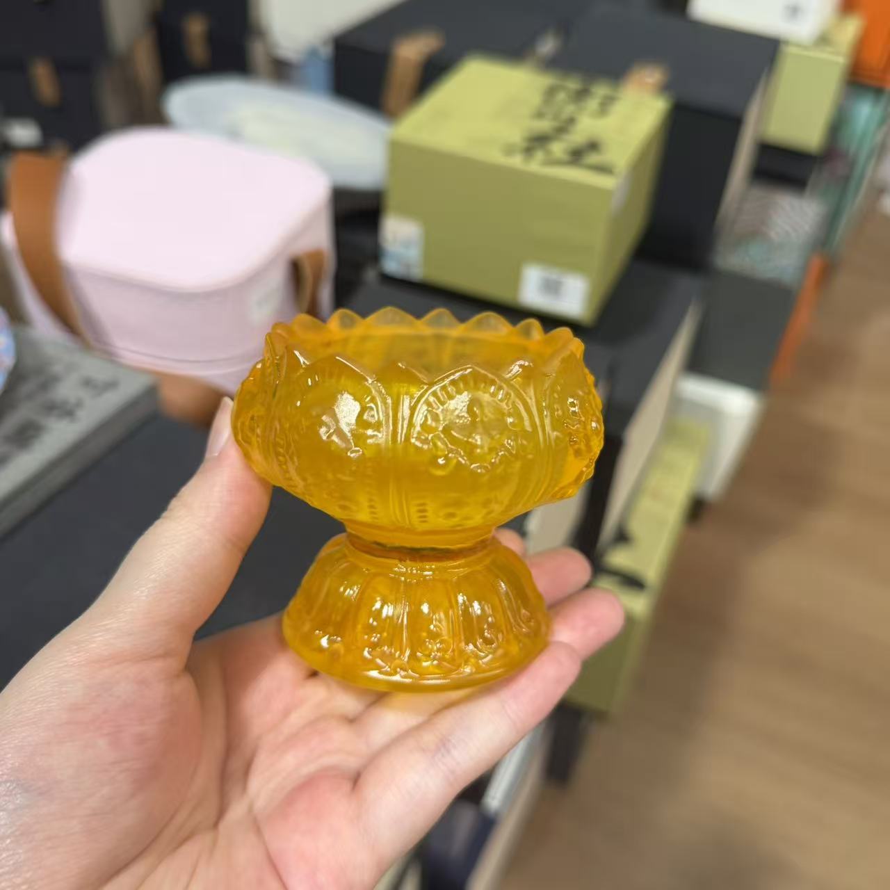 陶瓷茶道配件茶桌摆件黄色莲花琉璃香炉 G6552