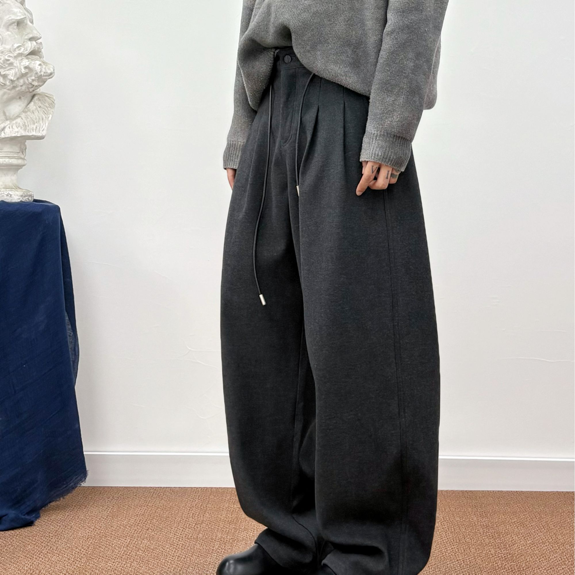 2025冬季新款棉针织加厚男女同款弯刀直筒裤#369-76