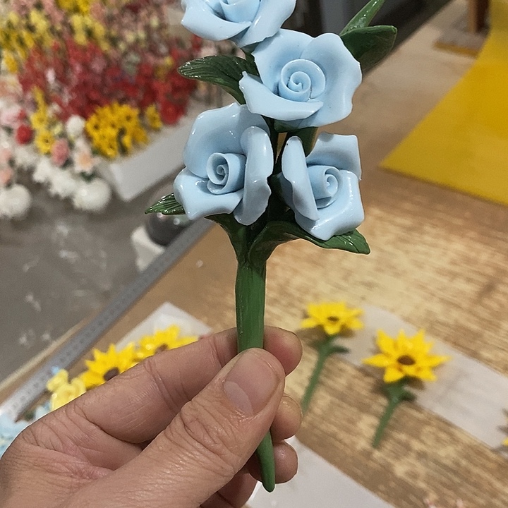 瓷片纯手工陶瓷花摆件瑕