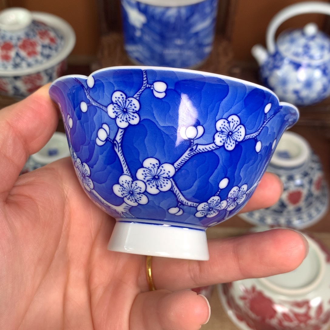 手工手绘冰梅花口杯