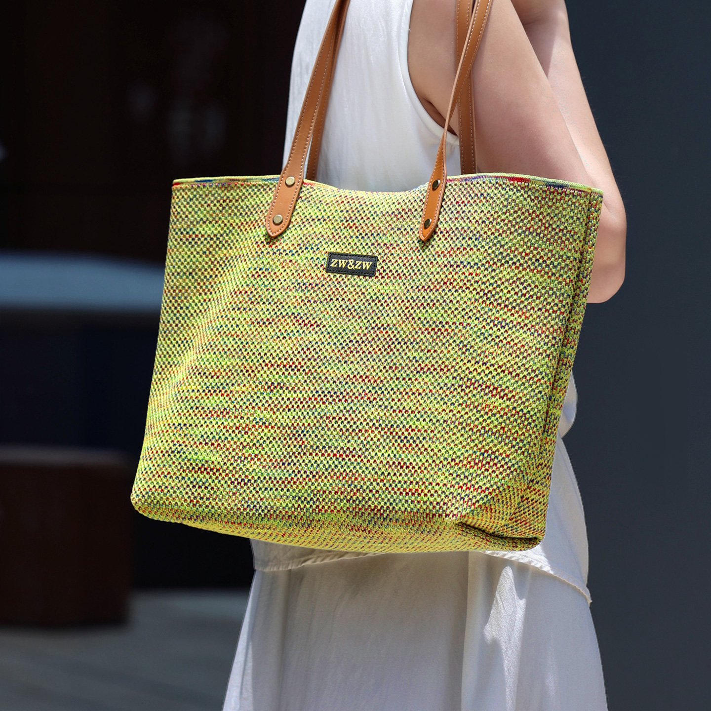 ZW&ZW原创设计森系段染上班托特包大容量针织包编织包通勤包包女