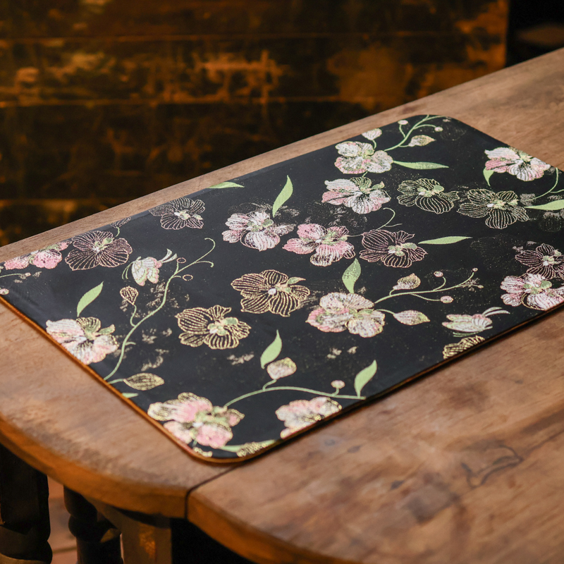 【所谓】 <粉绒花>双面圆角织锦茶席45*28（慢蓝S0917）