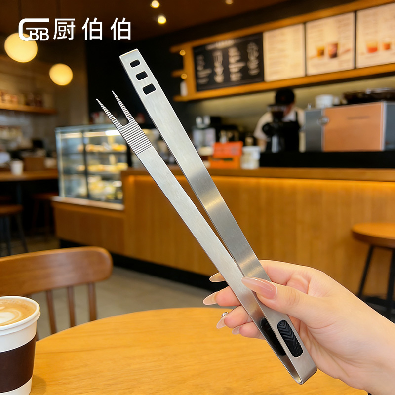 烤肉叉夹304不锈钢厨房食品夹烤肉烤煎叉夹