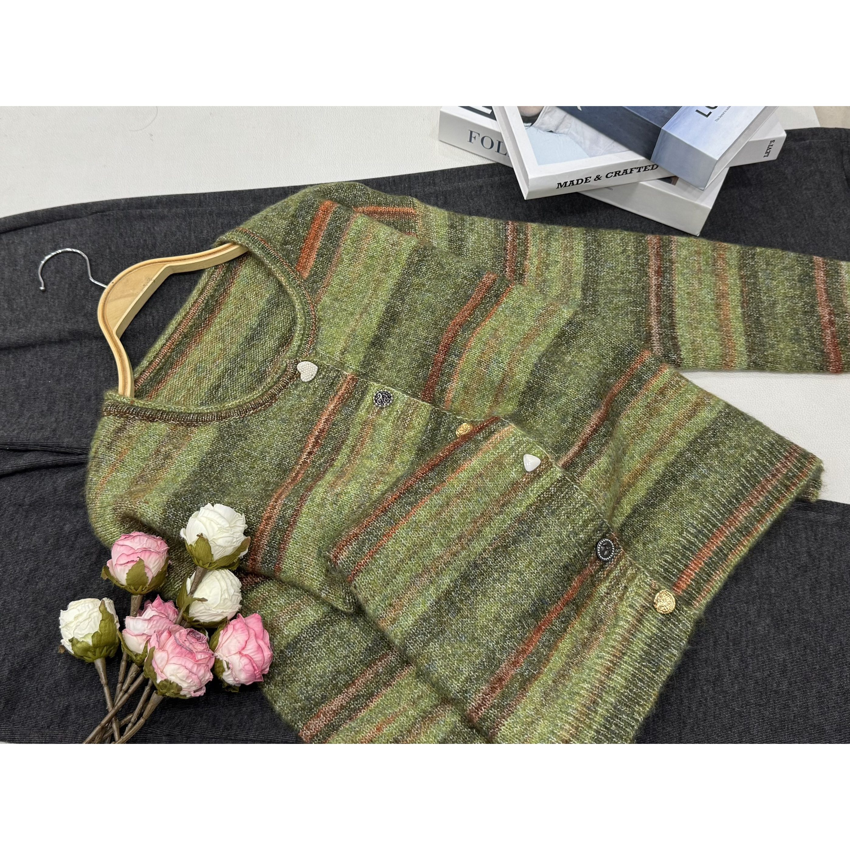 【绿色厚款开衫】早秋新款时尚长袖针织上衣QC5434