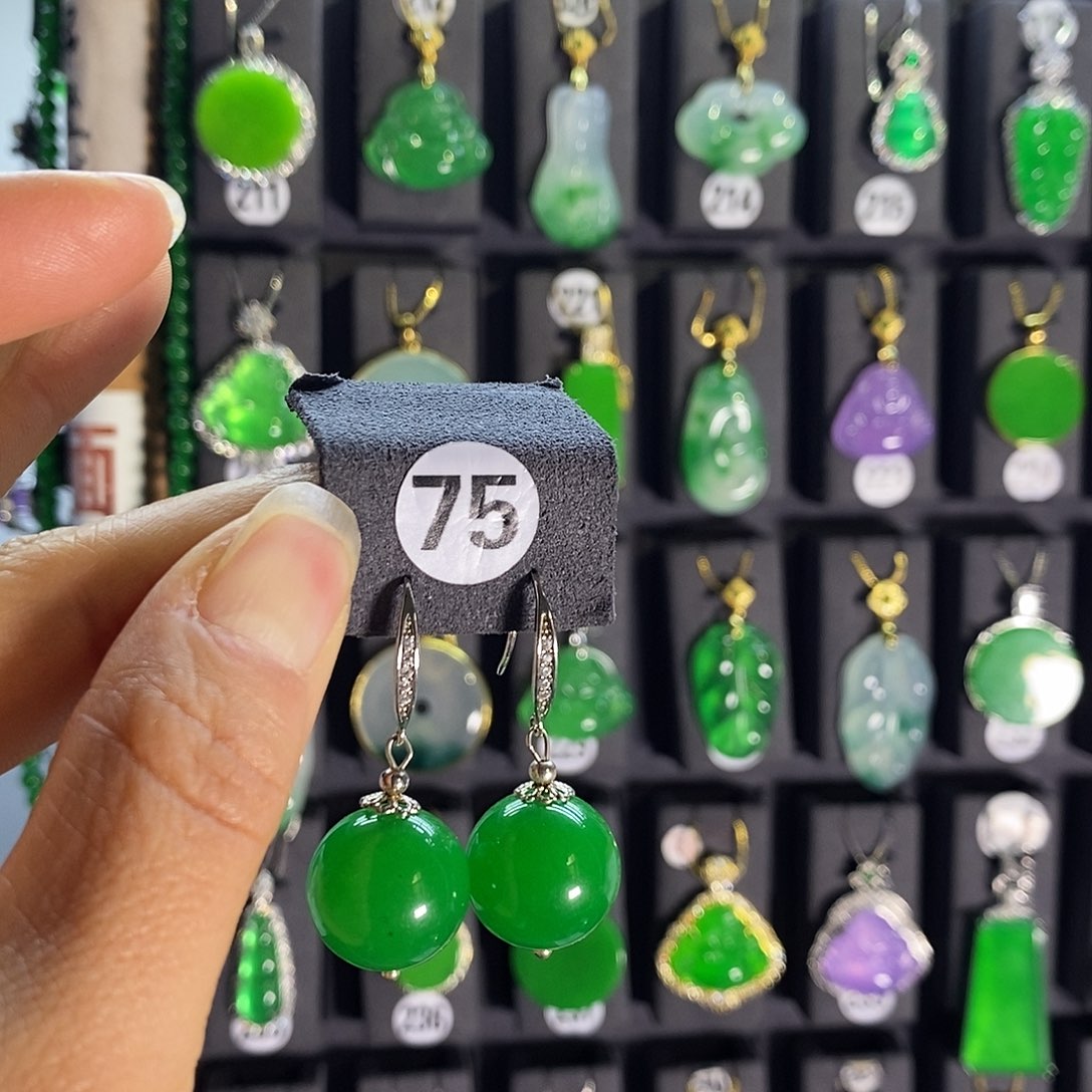 银S925镶嵌翡翠耳饰75