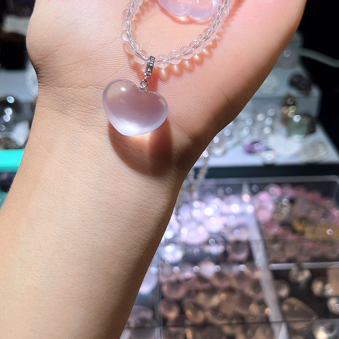 水晶摆件银S925镶嵌爱心无链