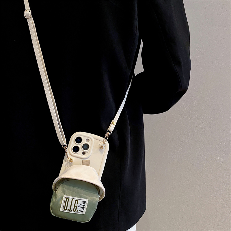 简约蘑菇零钱包适用iphone16苹果华为荣耀/OPPO/VIVO斜挎手机壳女