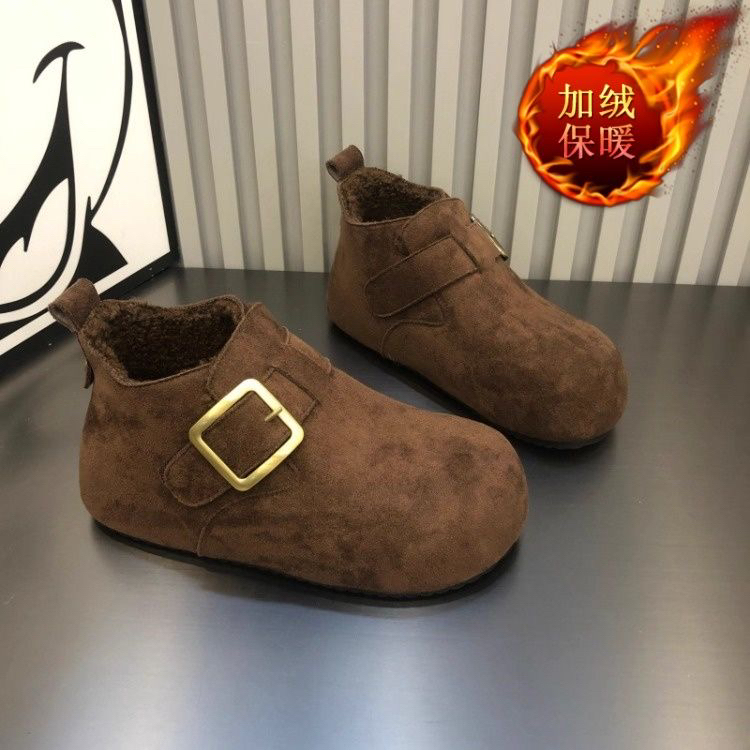 551复古风大棉勃肯鞋女2025冬新款魔术贴皮带扣保暖防滑百搭棉鞋