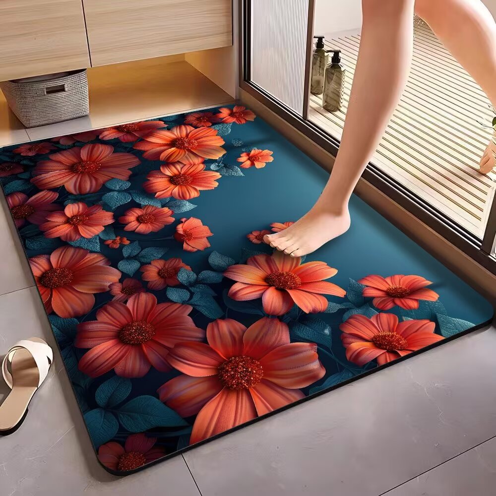 【防滑黑科技】3D立体吸水垫入门花卉地垫浴室垫干垫家用卧室玄关
