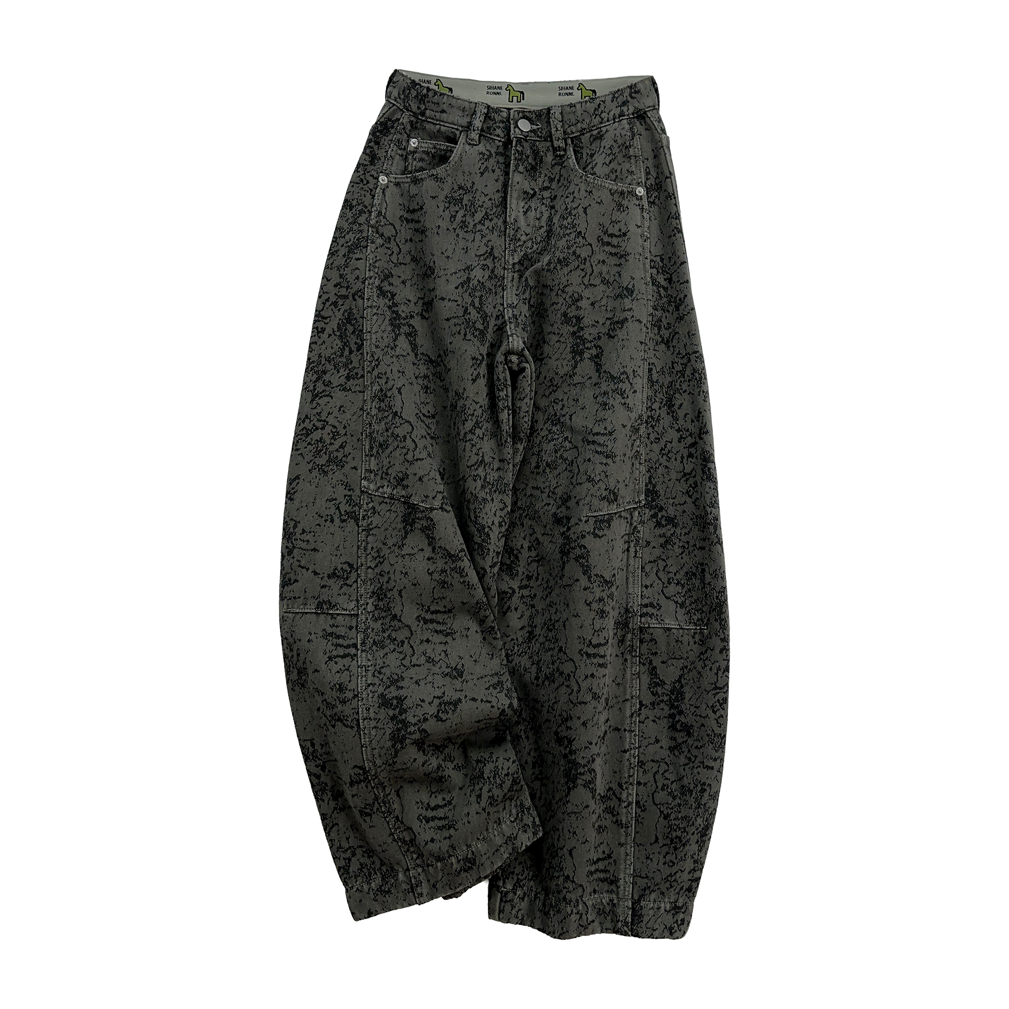 灰绿提花弯刀裤百搭2025冬新款时尚中高腰弯刀牛仔裤设计师LG907