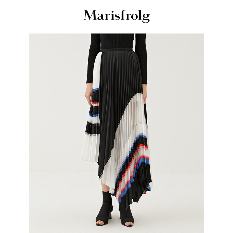 【达人专享】玛丝菲尔时尚撞色中长半身裙气质