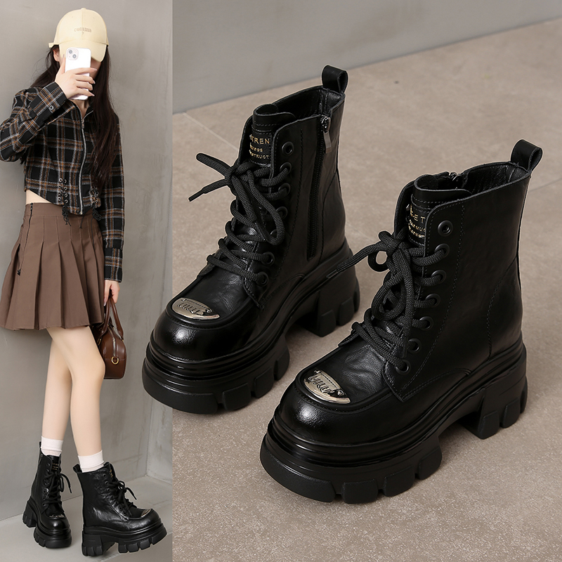 2025秋冬增高厚底马丁靴时尚百搭洋气高级小短靴英伦风复古瘦瘦靴