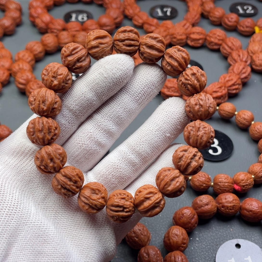 文玩核桃手串野生核桃粗筋深纹京八棱手串