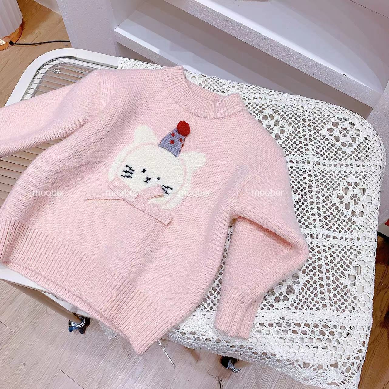 【现货】女童粉色卡通一体绒毛衣（XMX-M85-123-冬A）汉服