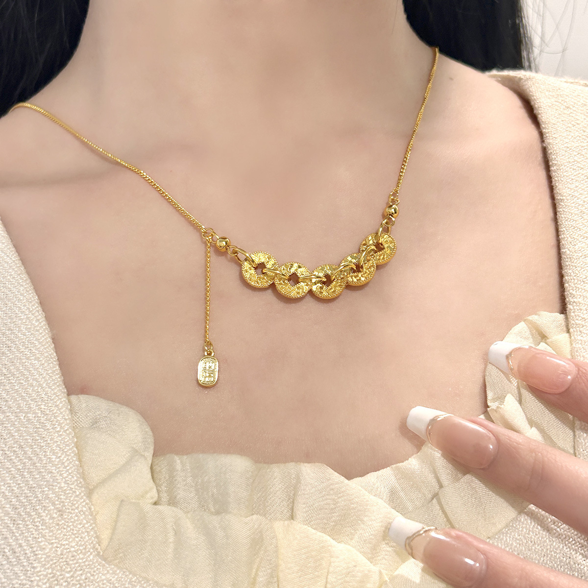 黄铜项链 亮哥推荐 碎碎冰五帝钱币项链女金店同款气质百搭时尚