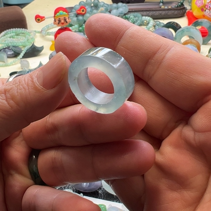 定制翡翠未镶嵌天空蓝翡翠戒指9-11