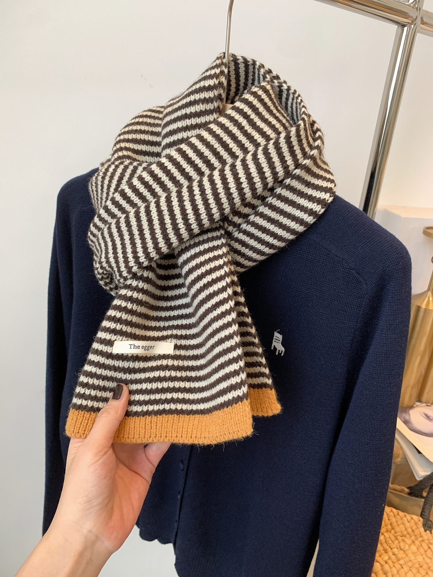 撞色条纹针织围巾女2025秋冬季新款高级感护颈保暖情侣围脖披肩女