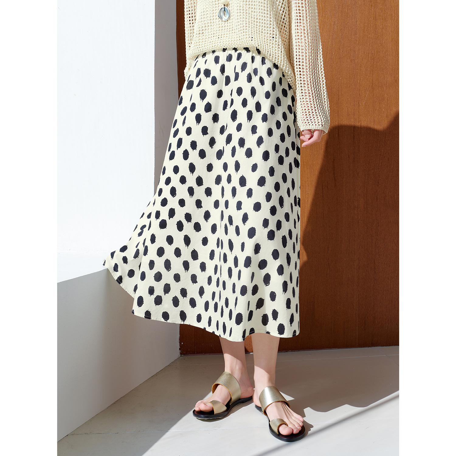 玖姿安娜蔻波点100棉半身裙女2025夏季新款KWFX20022