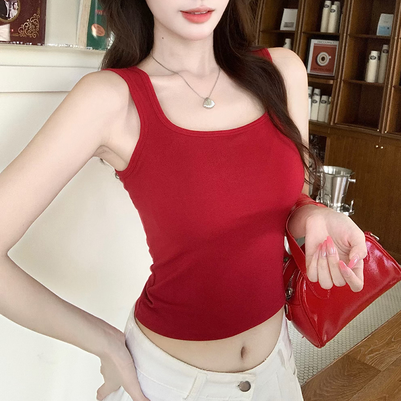 宽肩吊带背心女内搭夏季新款女士工字带胸垫外穿露背打底无袖上衣