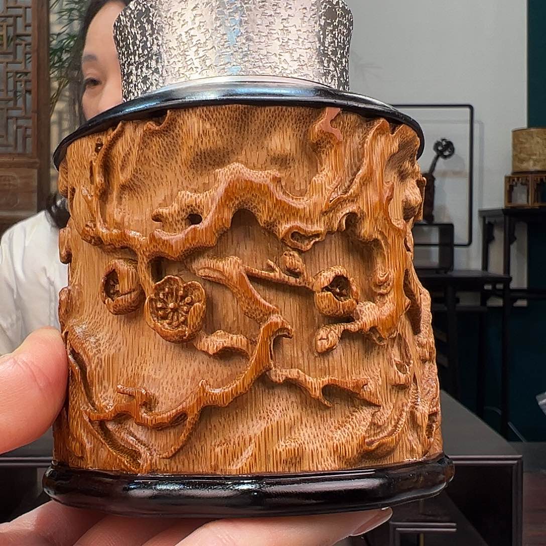 竹徐*竹雕梅花茶叶罐