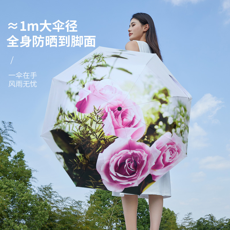 baolz/宝丽姿手绘印花国画伞两用黑胶学生折叠雨伞太阳伞国潮雨伞