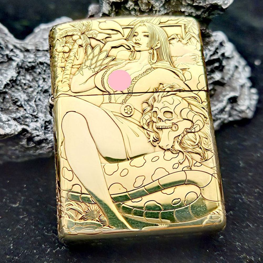 Zippo打火机正品168黄铜盔甲女帝纲手五面精雕防风煤油送男友DYJ1