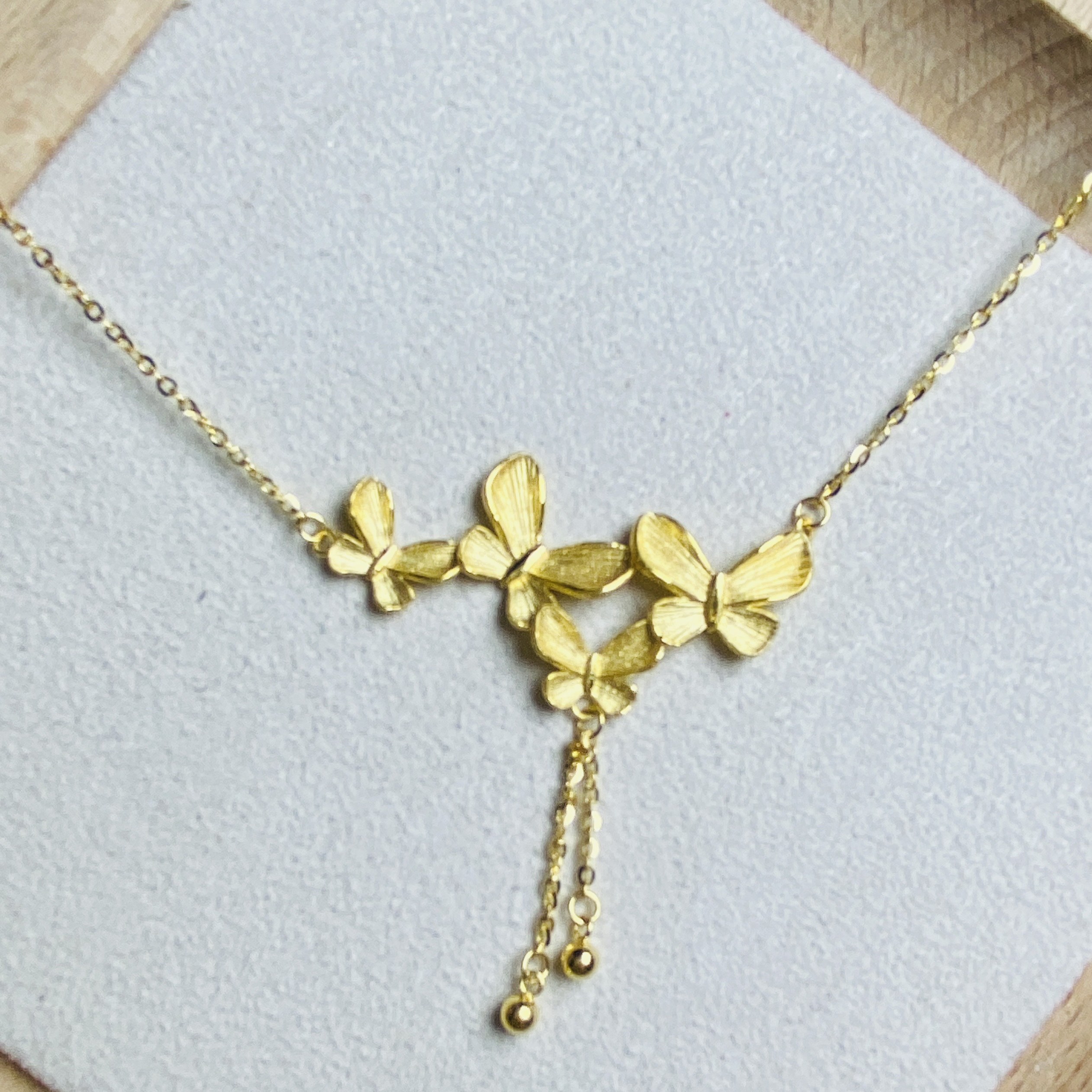 足金999黄金古项链吊坠蝴蝶流苏套链送女友送老婆