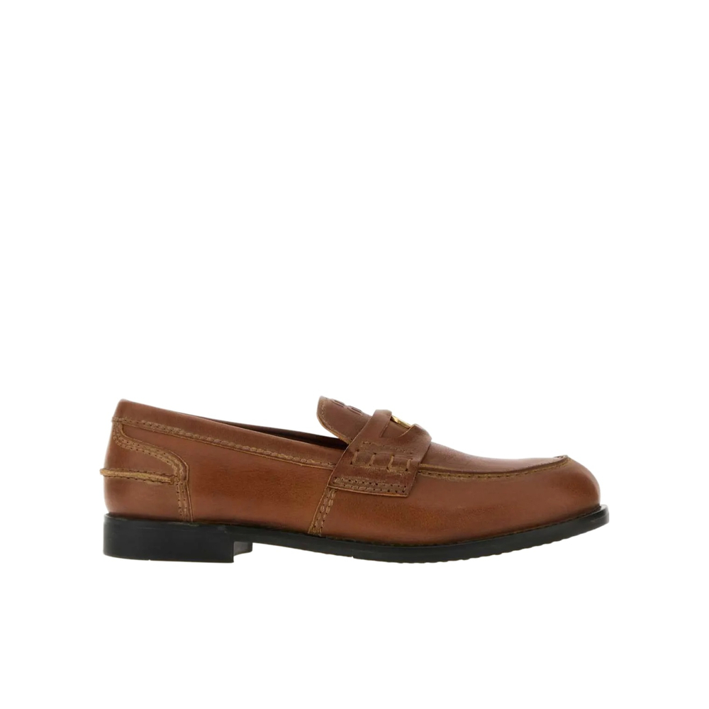 未使用 MIU MIU/缪缪 圆头乐福鞋 棕色/38.5