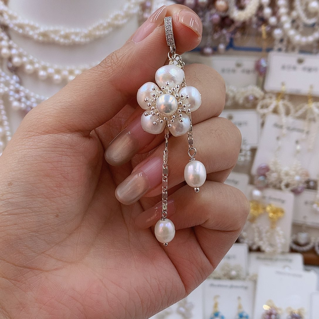 项链银S925镶嵌淡水珍珠