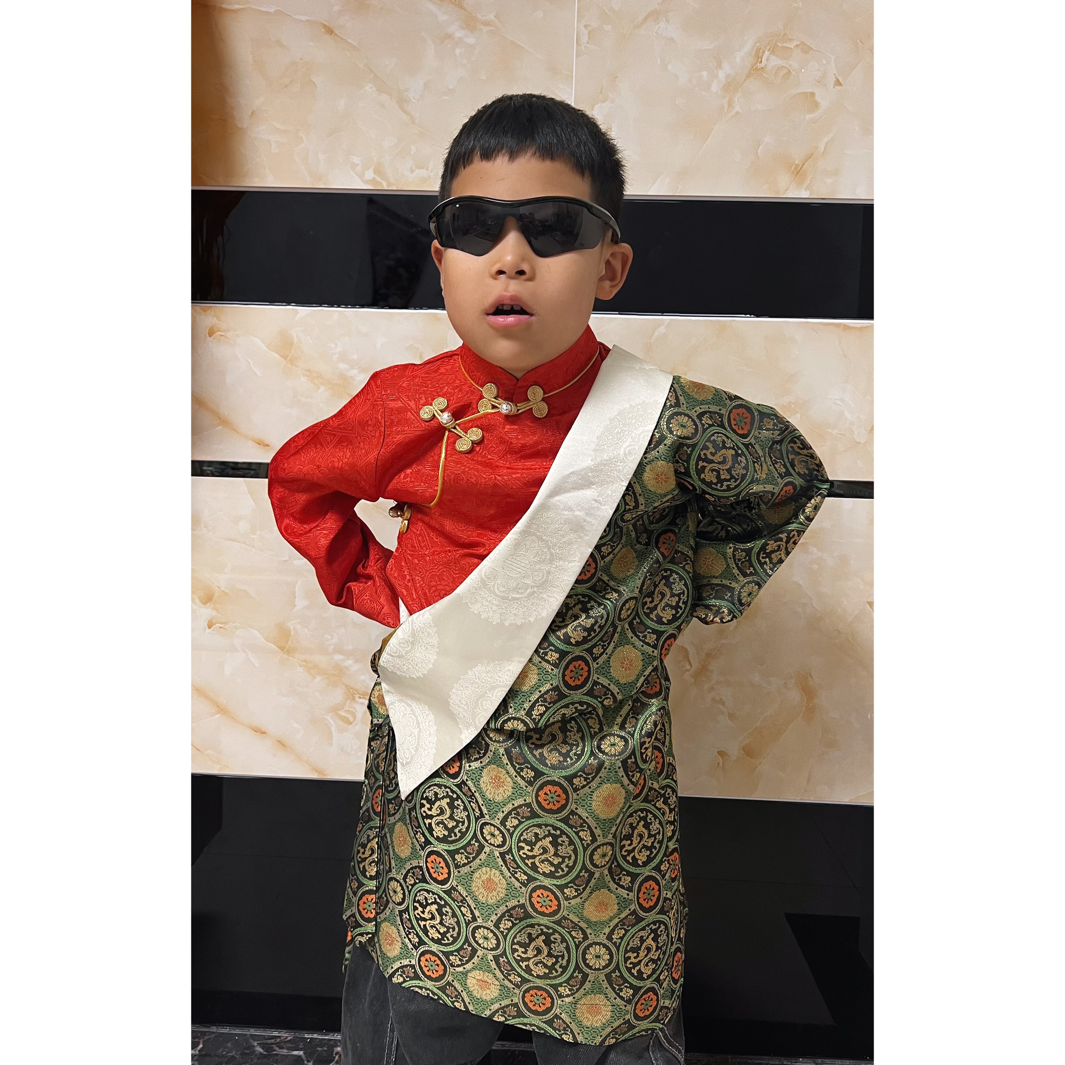 小童ins复古藏袍男装套装民族风中国风男童服装儿童中式网红