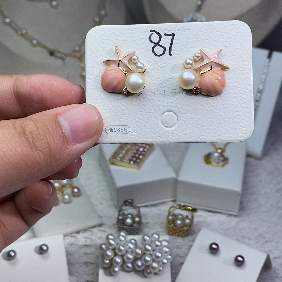 耳饰银S925镶嵌淡水珍珠