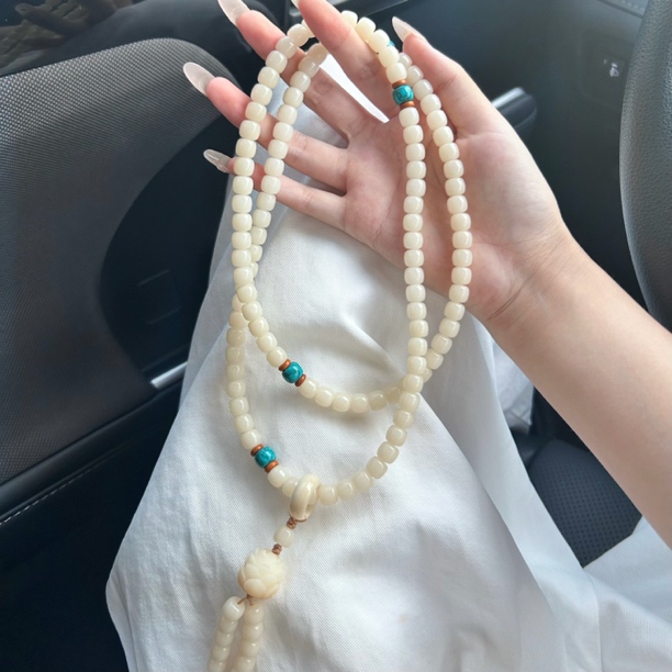 原生态天然精工菩提根玉化108手串玉化奶白长串捻珠男女多圈手串