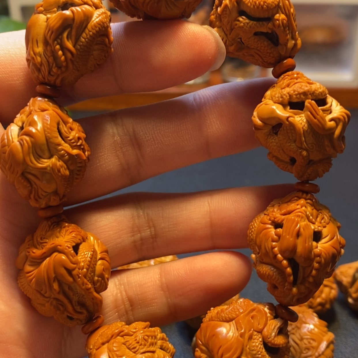 【闪购商品】橄榄核手串/手链苏工名家高货百年油核2.3镂空御龙达摩