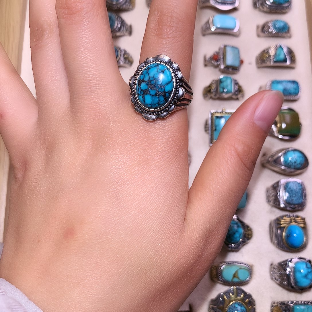 绿松石银S925镶嵌戒指