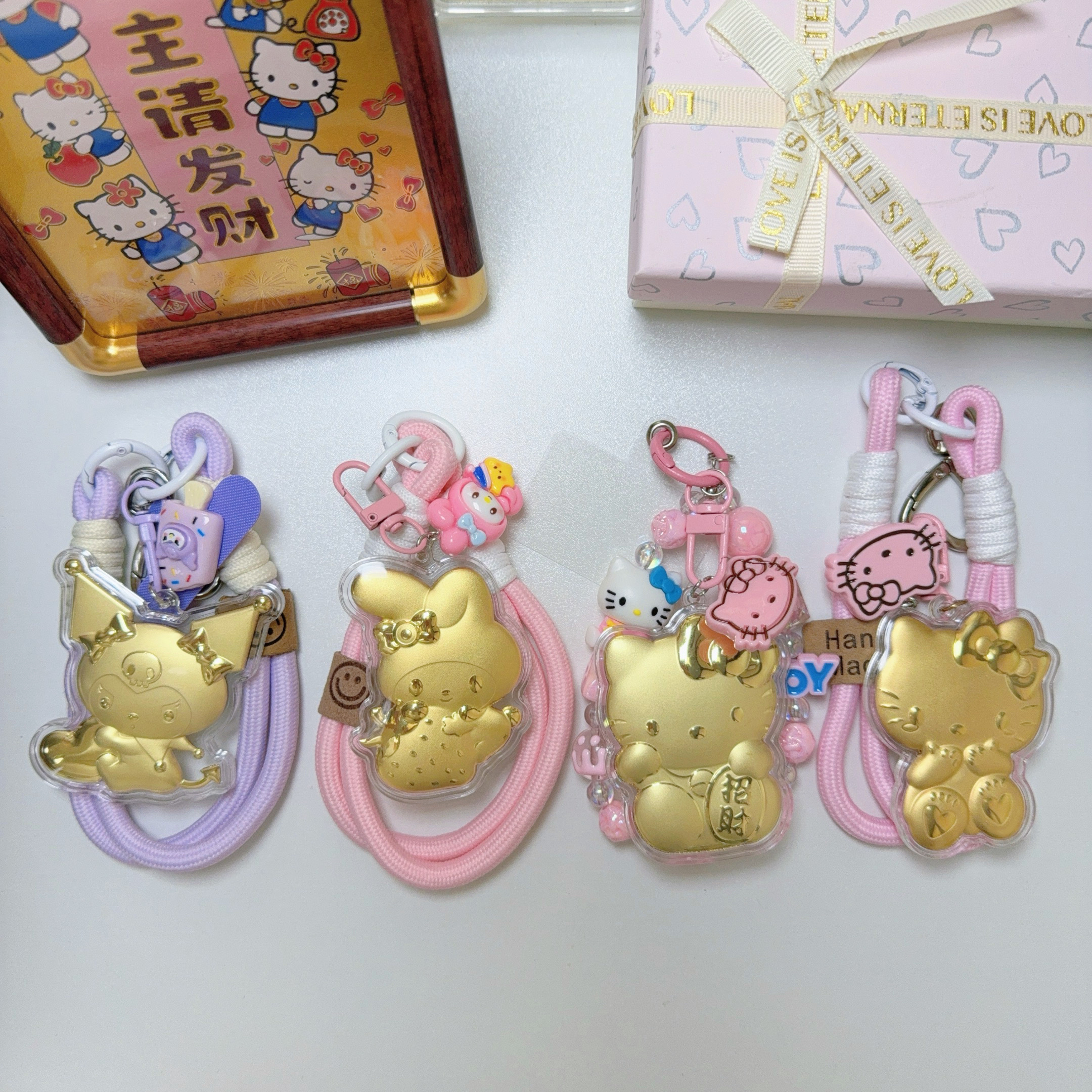 含金工艺品水贝KT猫爱心小熊钥匙扣包挂件可爱卡通送女友送闺蜜