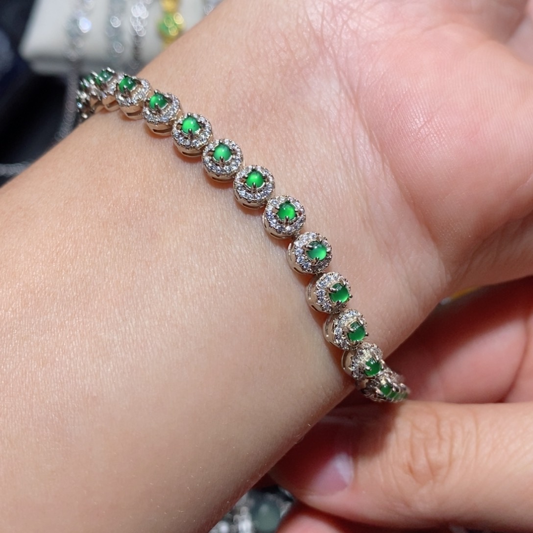 翡翠手链银S925镶嵌j j j j