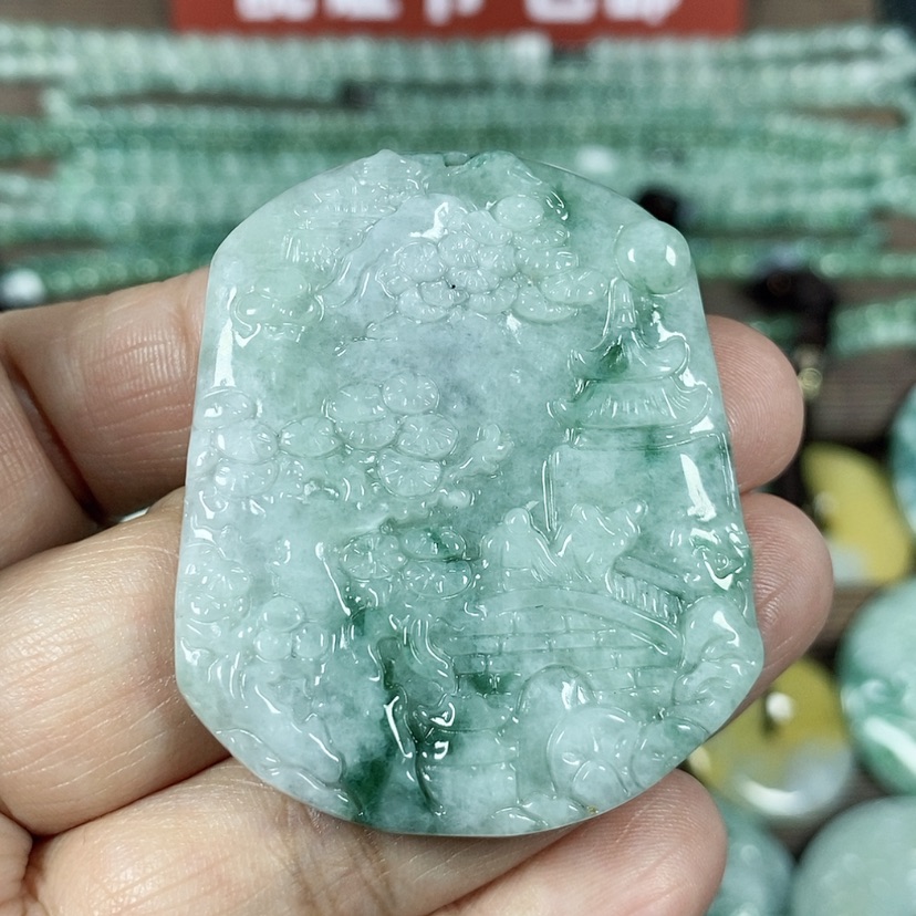 【闪购商品】翡翠颈饰未镶嵌玉吊坠翡翠玉山水牌