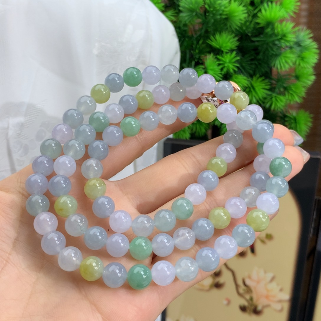 翡翠手链未镶嵌天**一冰胶多宝项链卡8m m