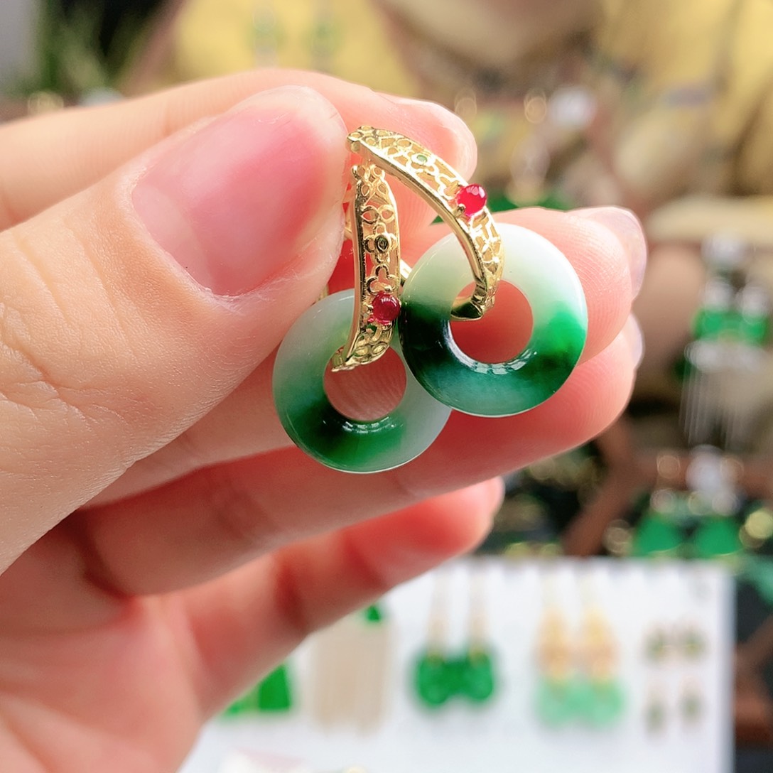 翡翠耳饰银S925镶嵌耳饰