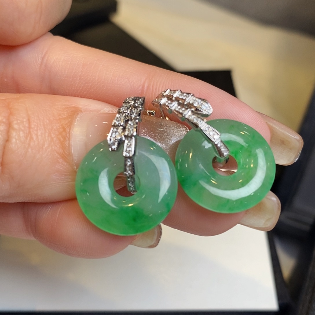 翡翠耳饰18K金镶嵌甜甜圈