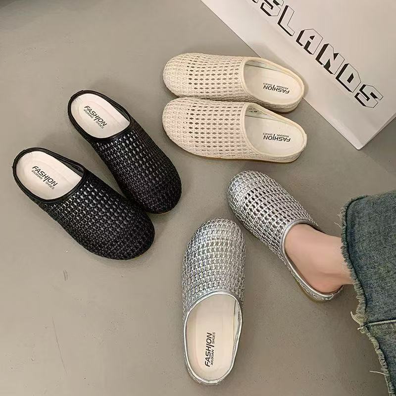 2025夏季新款小众设计感编织包头半拖鞋女外穿罗马风穆勒鞋子A718