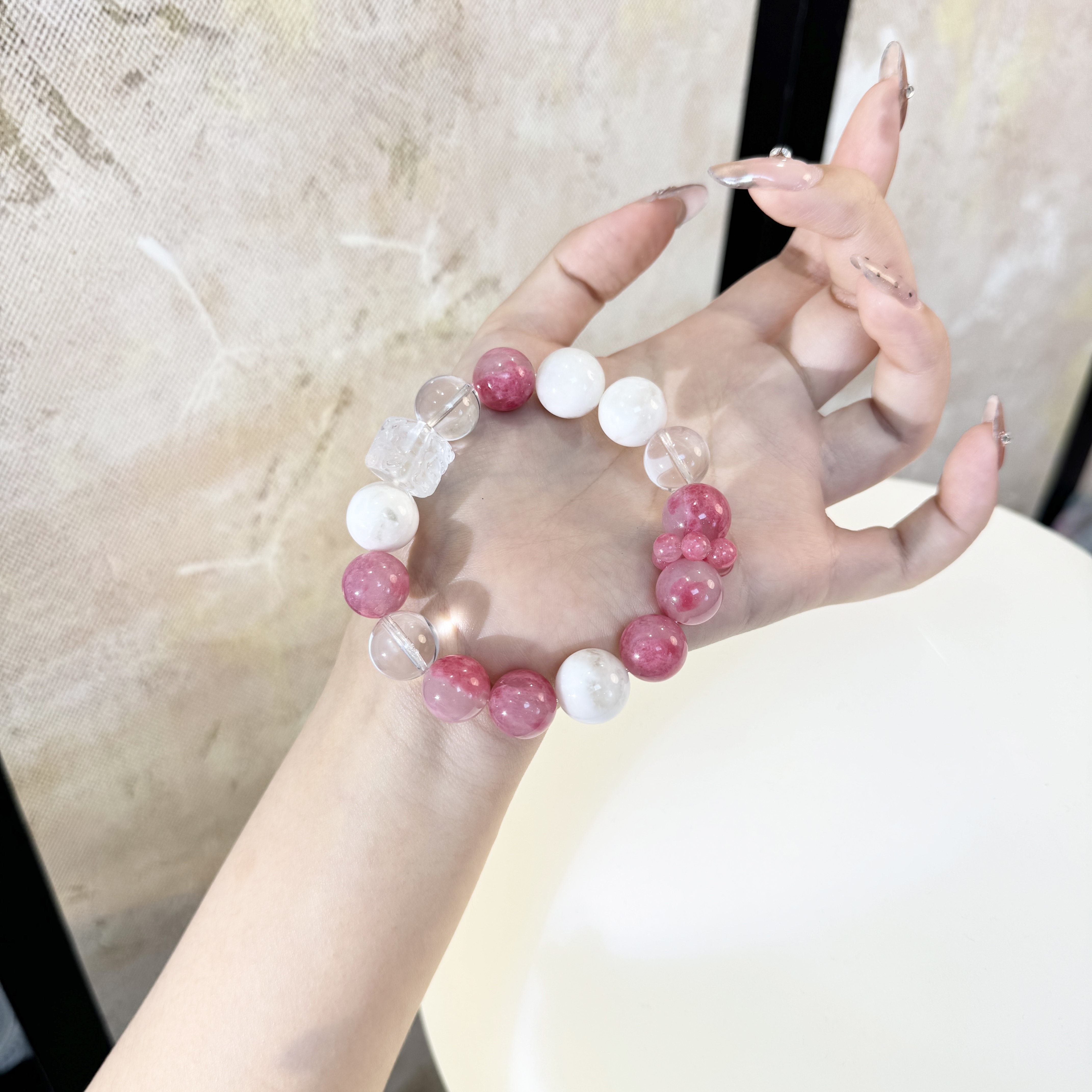 YYZ297*樱花蔷薇*天然水晶蔷薇辉手串C3-2