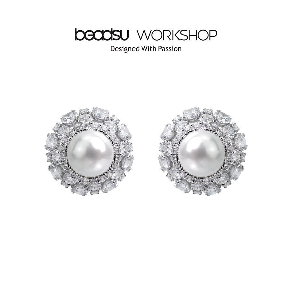 铜合金锆石耳饰 摩登圆形锆石大耳环 耳夹款 ME043