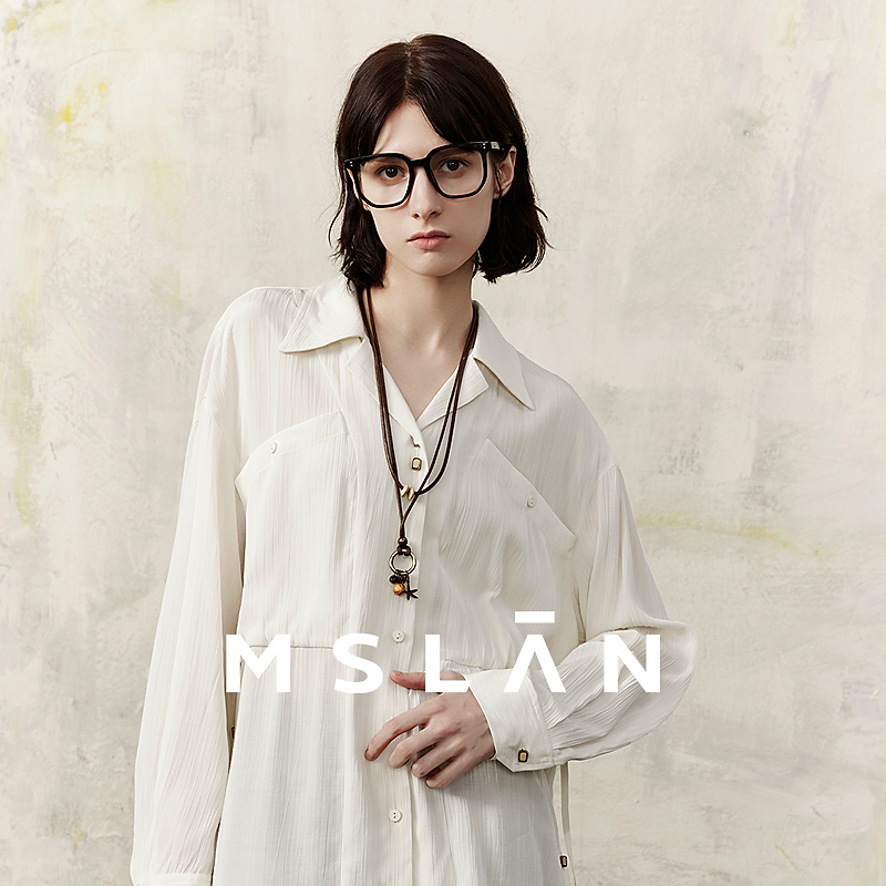 MSLAN【商场同款】夏季新款通勤翻领大贴袋长袖衬衫MGAN070