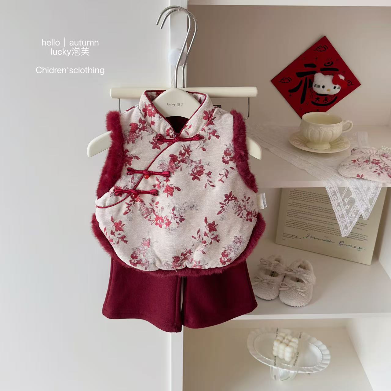 【lucky泡芙】 新中式！女童国风夹棉马甲套装复古碎花盘扣阔腿裤潮