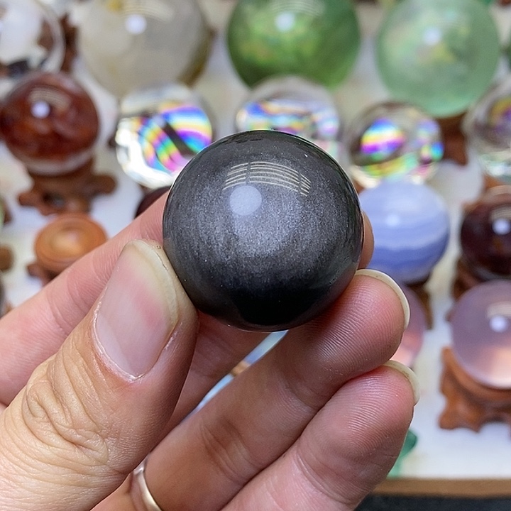黑曜岩珠宝奇石未镶嵌银矅石球